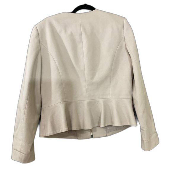 Calvin Klein Blazer Zip Career Blazer Jacket women’s  Size 14 Beige pockets - Picture 3 of 13